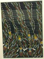 20TH CENTURY CHINESE SCHOOL "Fishermen in boats in a river / sea full of fish", gouache,