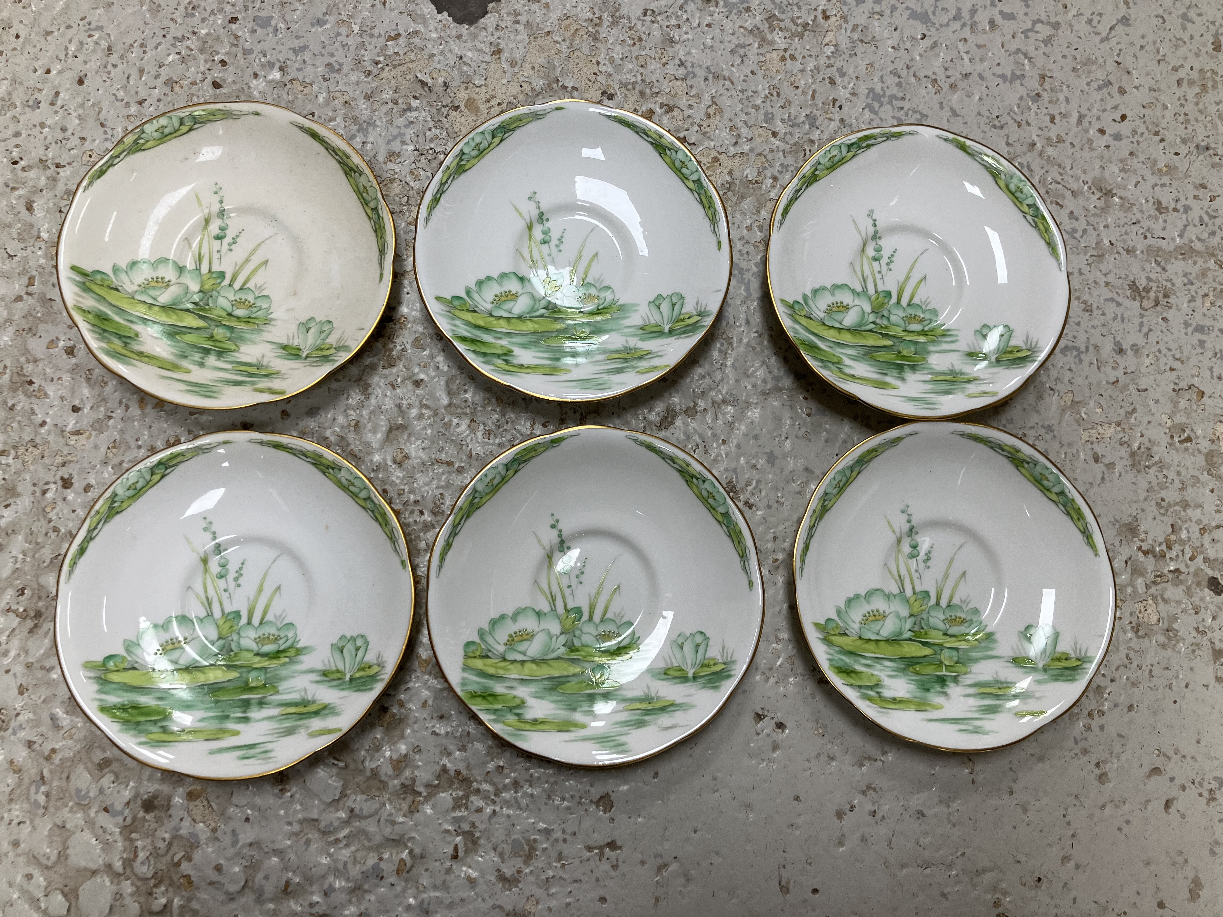 A Royal Paragon part tea set with green water lily decoration together with a Carrol Swan bowl and - Image 25 of 43