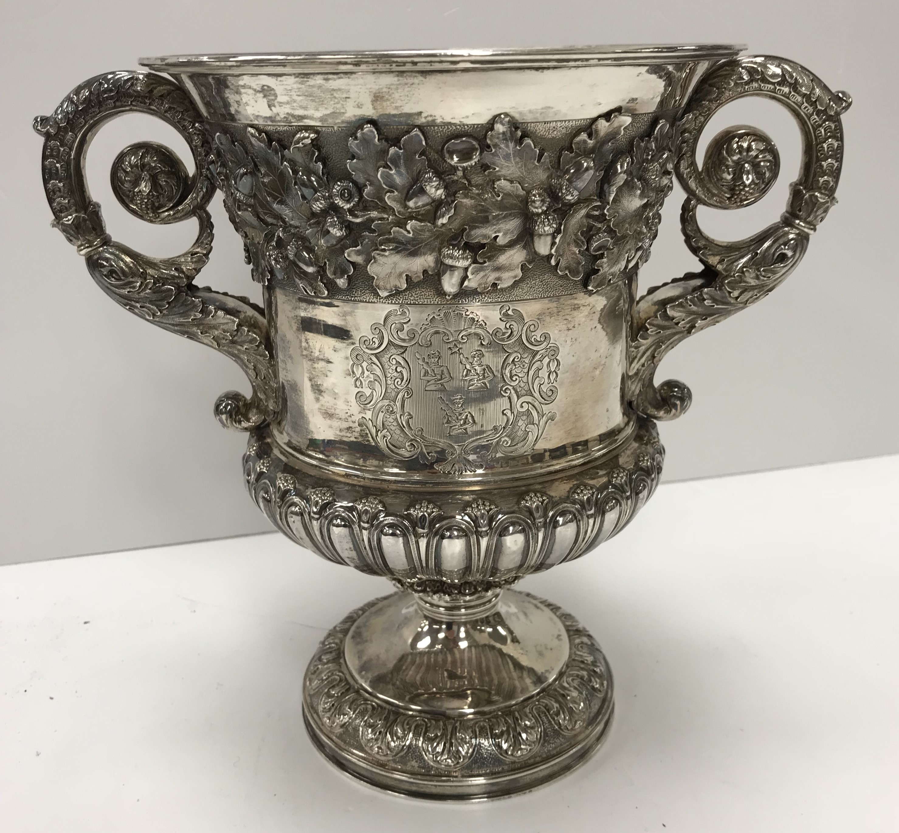 A George IV silver wine cooler with twin handles and oak leaf and acorn decorated band to the top, - Image 2 of 4