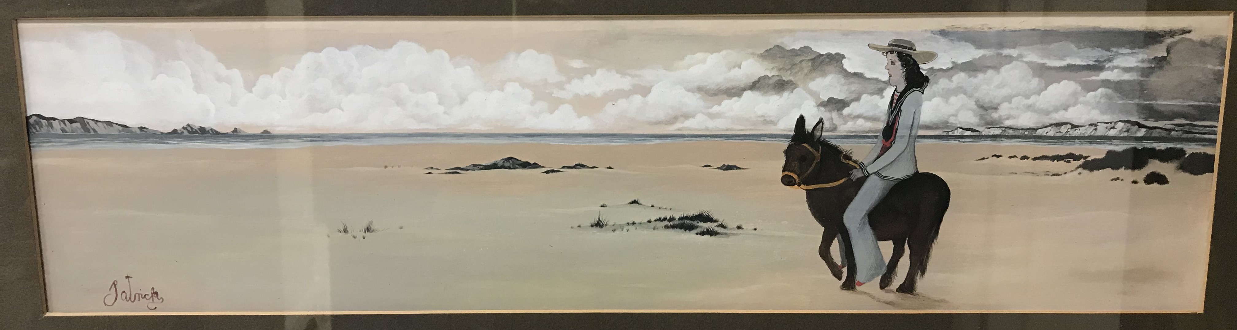 PATRICK "Study of a man in sailor's outfit riding a donkey on beach" watercolour, signed lower left, - Image 2 of 4