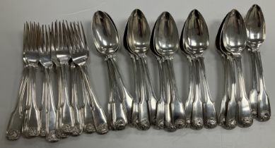 A set of seventeen William IV silver "Fiddle Thread and Shell" pattern dessert spoons (by William