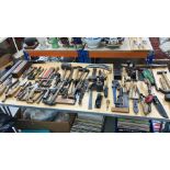 WITHDRAWN A large collection of vintage hand tools to include hammers, chisels, wet stones,