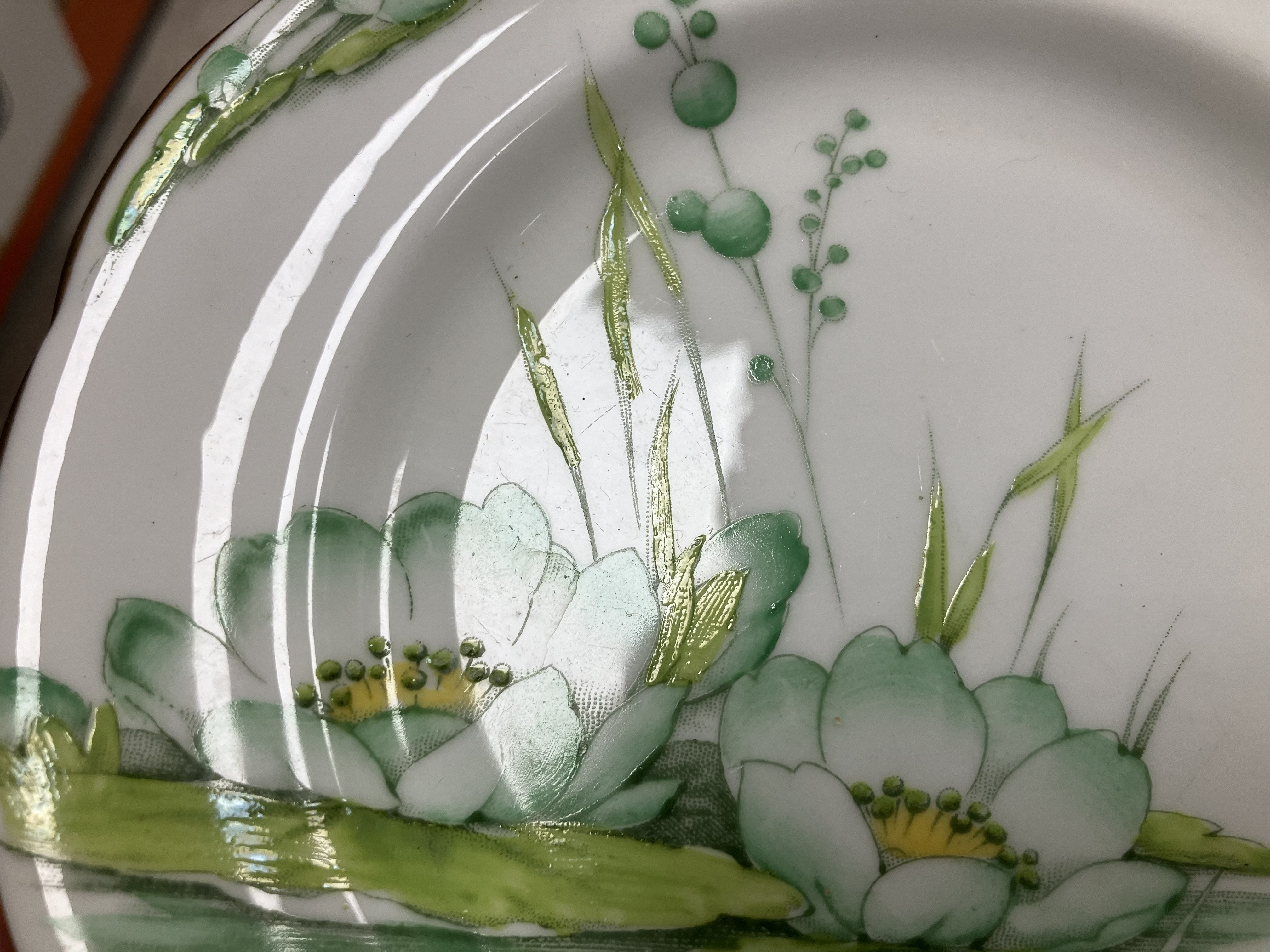 A Royal Paragon part tea set with green water lily decoration together with a Carrol Swan bowl and - Image 19 of 43