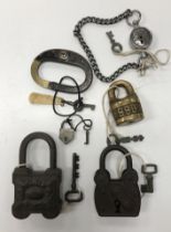 A collection of various unusual padlocks including a foliate cast example stamped “SGDG”, 6.