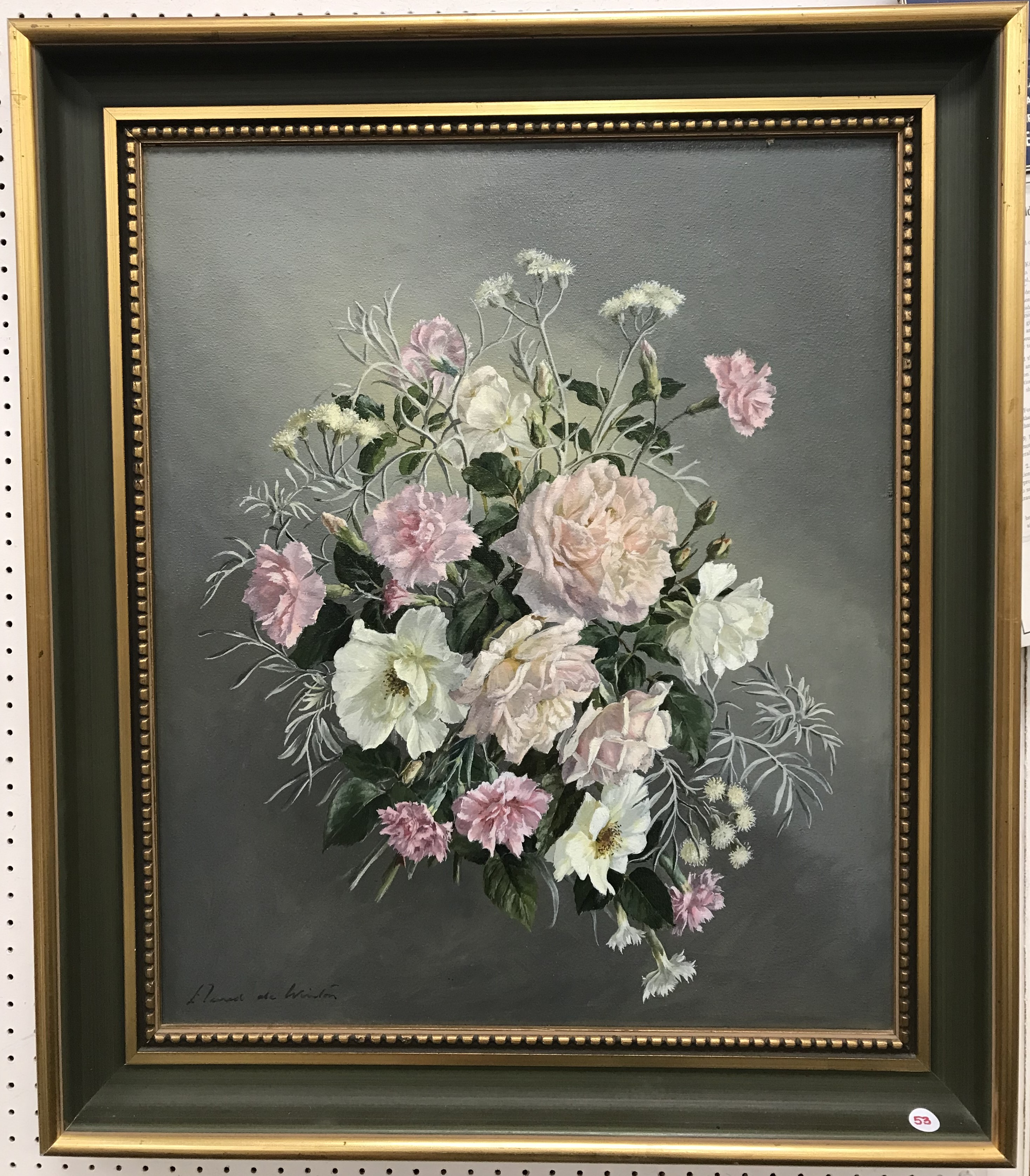 ELENED DE WINTON "Carnations and roses" a still life study, oil on canvas, signed lower left, - Image 2 of 2