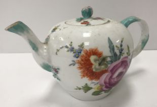 An 18th Century Meissen Marcolini Period floral spray decorated teapot with blue crossed swords and