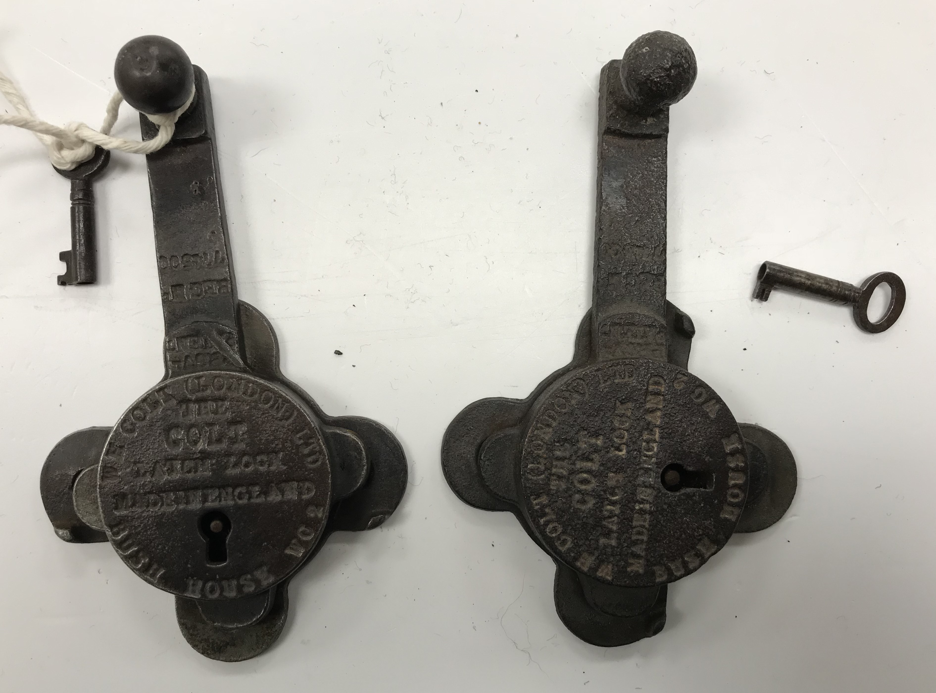 Two rare WH Colt (London) Ltd “The Colt Latch Lock”, 14 cm x 8.