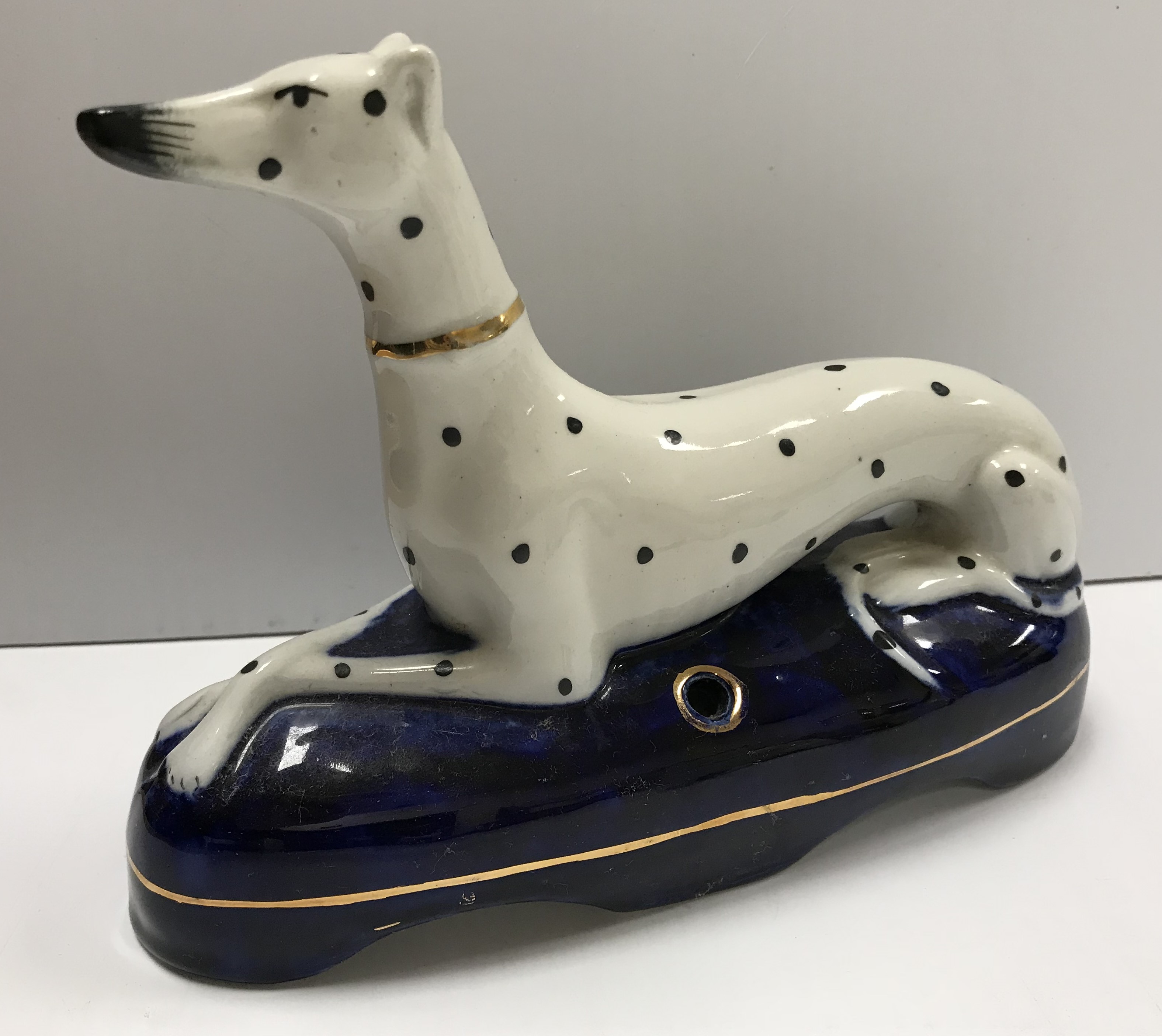 A pair of late 19th Century Staffordshire pottery figures of seated dalmatians as inkwells 18. - Image 3 of 5