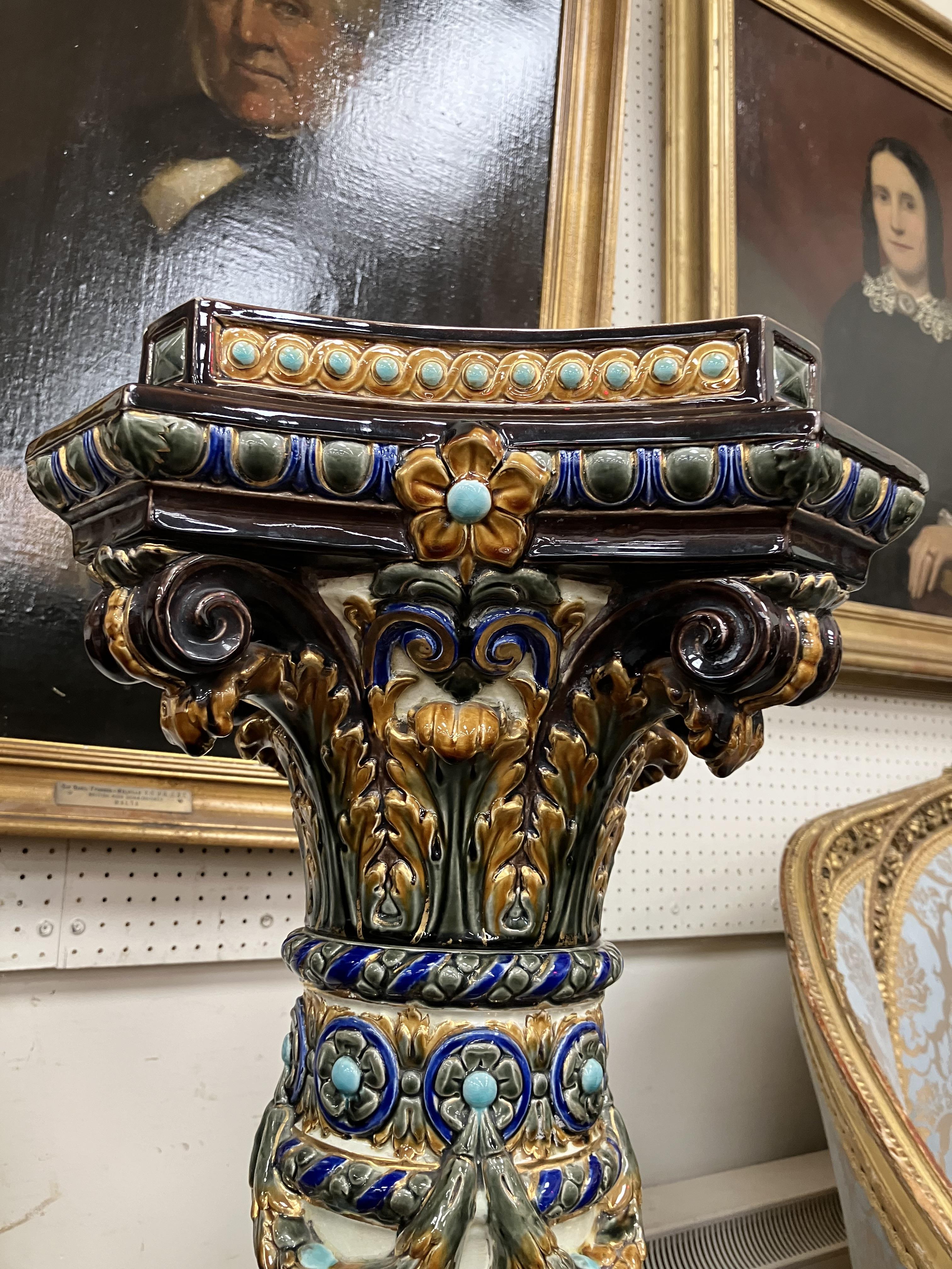 A circa 1900 Swedish majolica urn stand by Rörstand with all over relief work decoration on a - Image 39 of 44