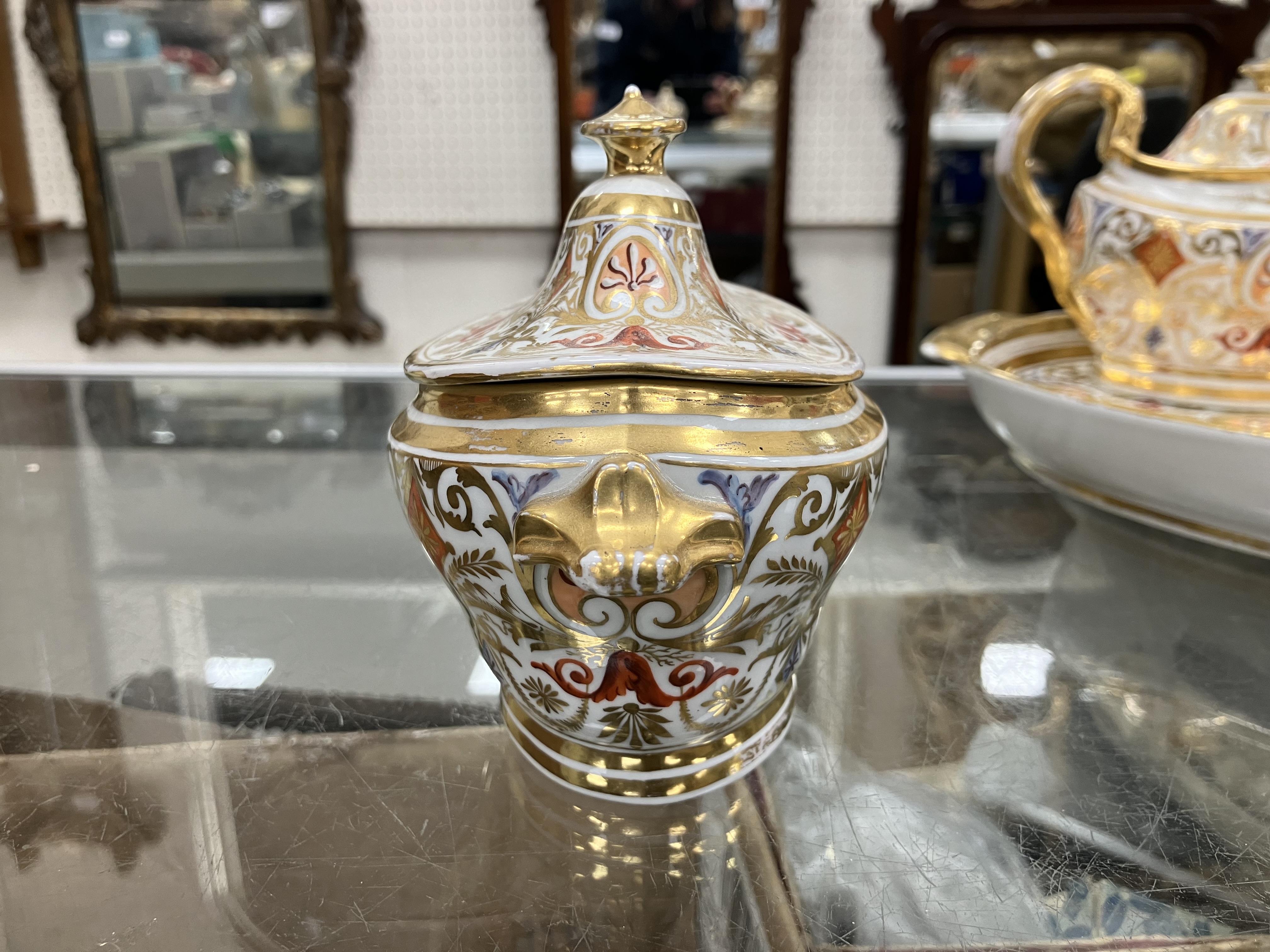 An early 19th Century Spode type gilt and polychrome decorated duet tea service comprising tray, - Image 49 of 78