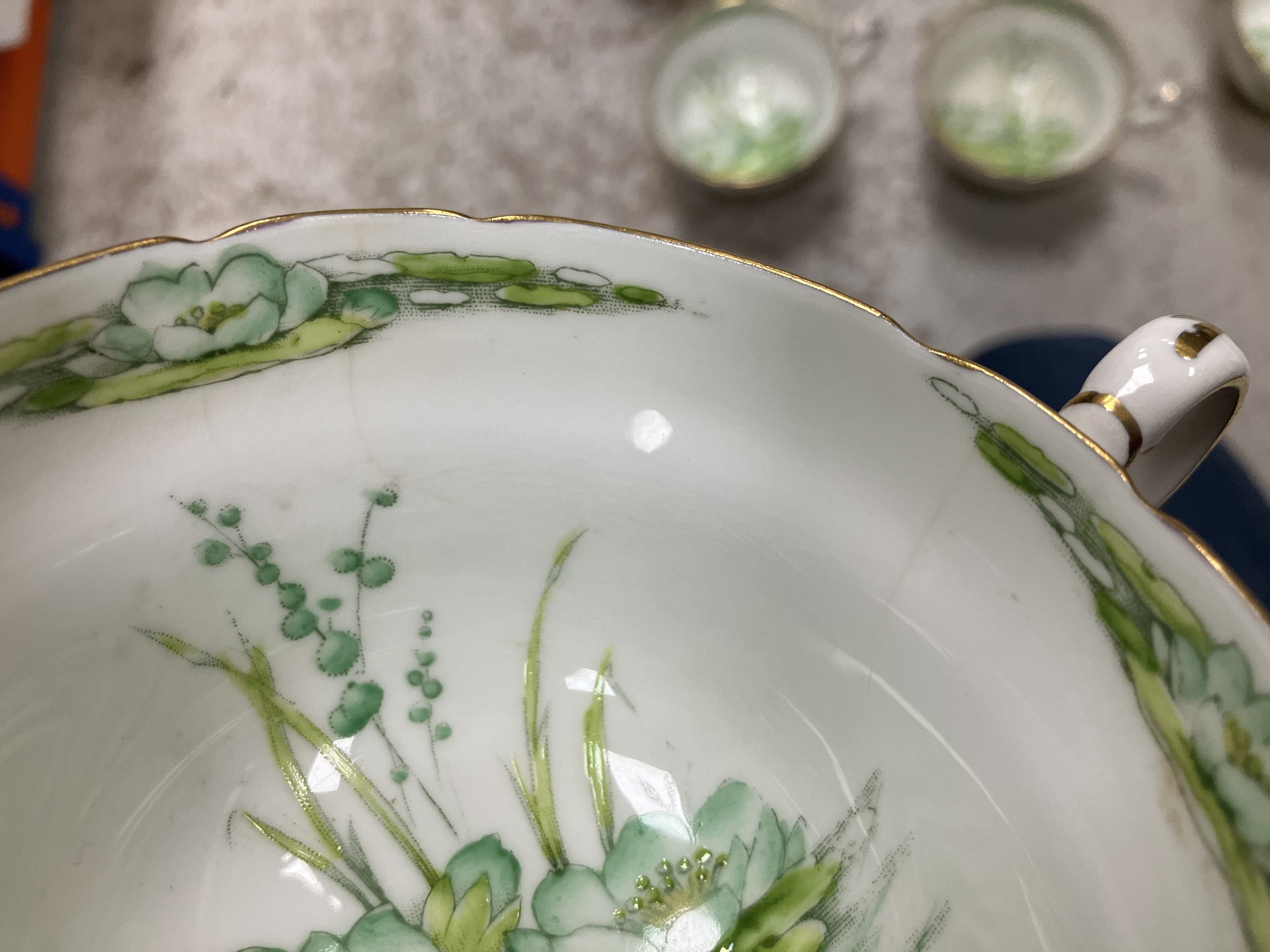 A Royal Paragon part tea set with green water lily decoration together with a Carrol Swan bowl and - Image 11 of 43