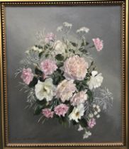 ELENED DE WINTON "Carnations and roses" a still life study, oil on canvas, signed lower left,