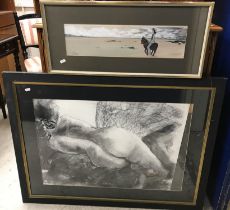 PATRICK "Study of a man in sailor's outfit riding a donkey on beach" watercolour, signed lower left,