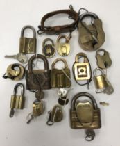 A collection of 14 various brass padlocks including an H & T Vaughan example,
