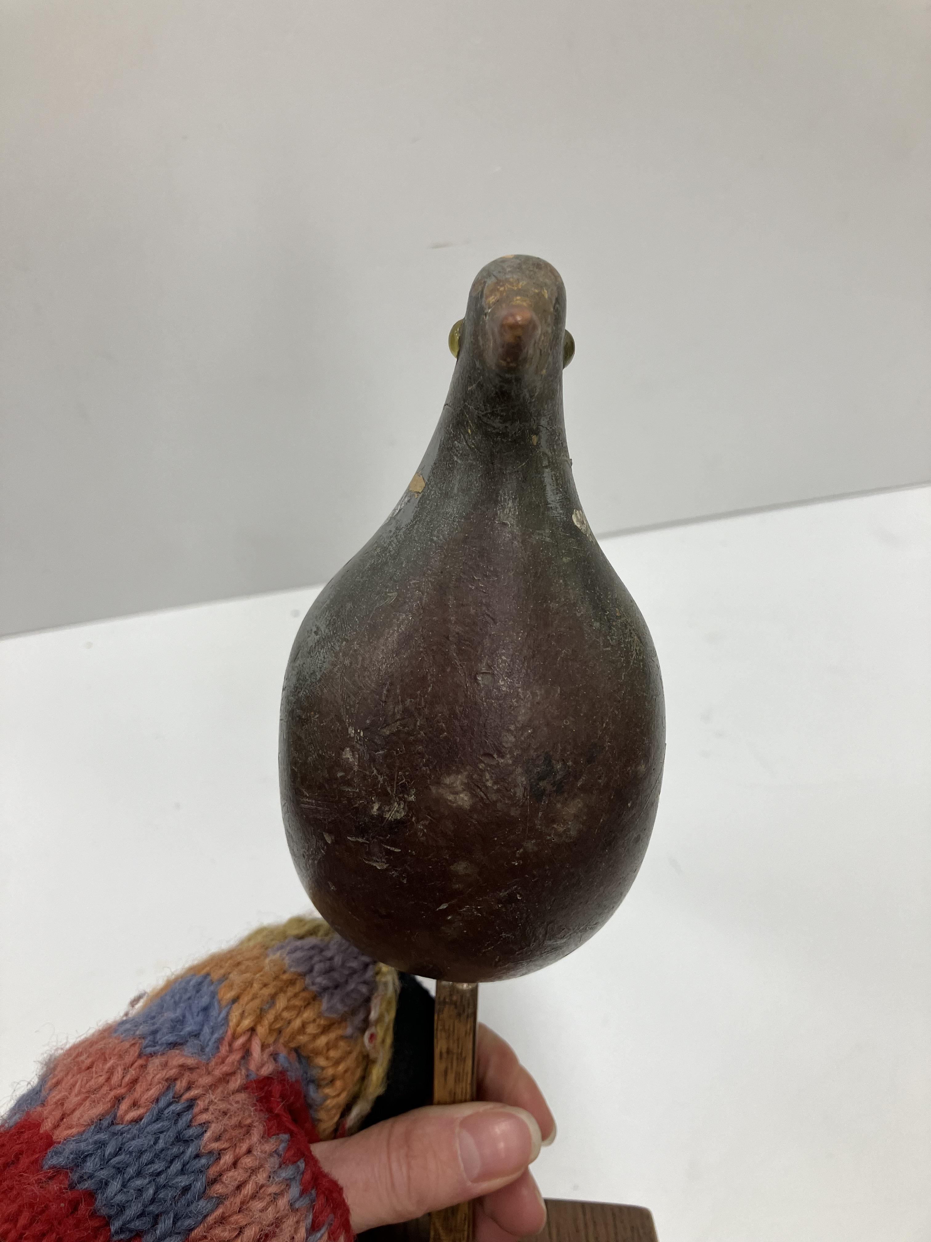 A 19th Century painted treenware pigeon decoy with glass eyes on a later oak pedestal stand 31. - Image 17 of 25