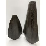 A graduated pair of R & Y Augousti of Paris snakeskin covered vases of tapered form 52.