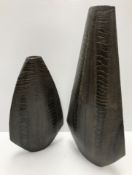 A graduated pair of R & Y Augousti of Paris snakeskin covered vases of tapered form 52.
