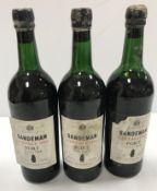 Three bottles Sandeman vintage port 1966,