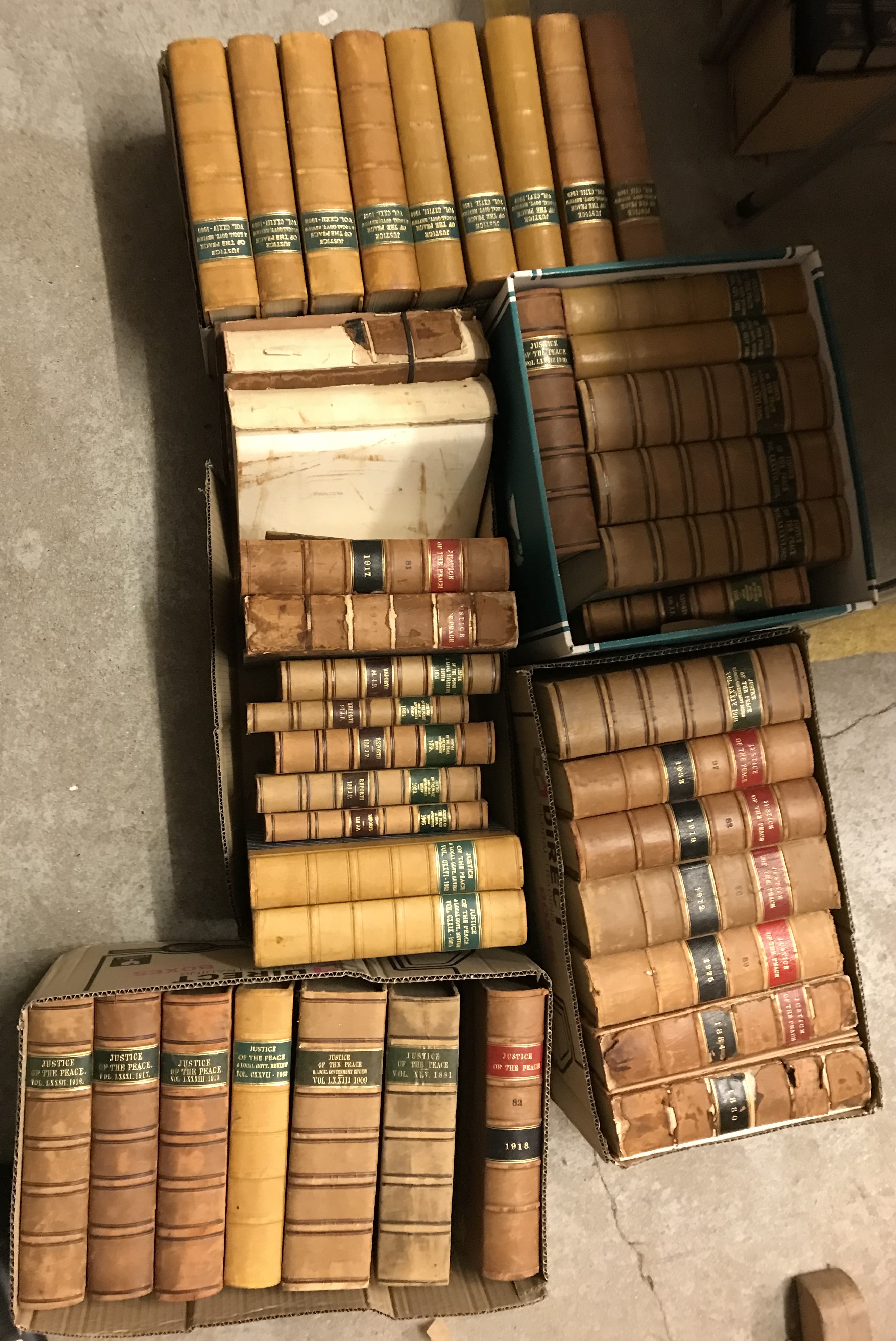 Various leather bound volumes of "The Justice of the Peace" (5 boxes)