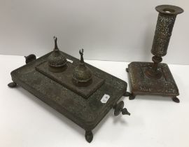 A circa 1900 Turkish embossed brass desk stand,