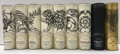 A collection of nine Game of Thrones limited edition single malt scotch whiskies including 