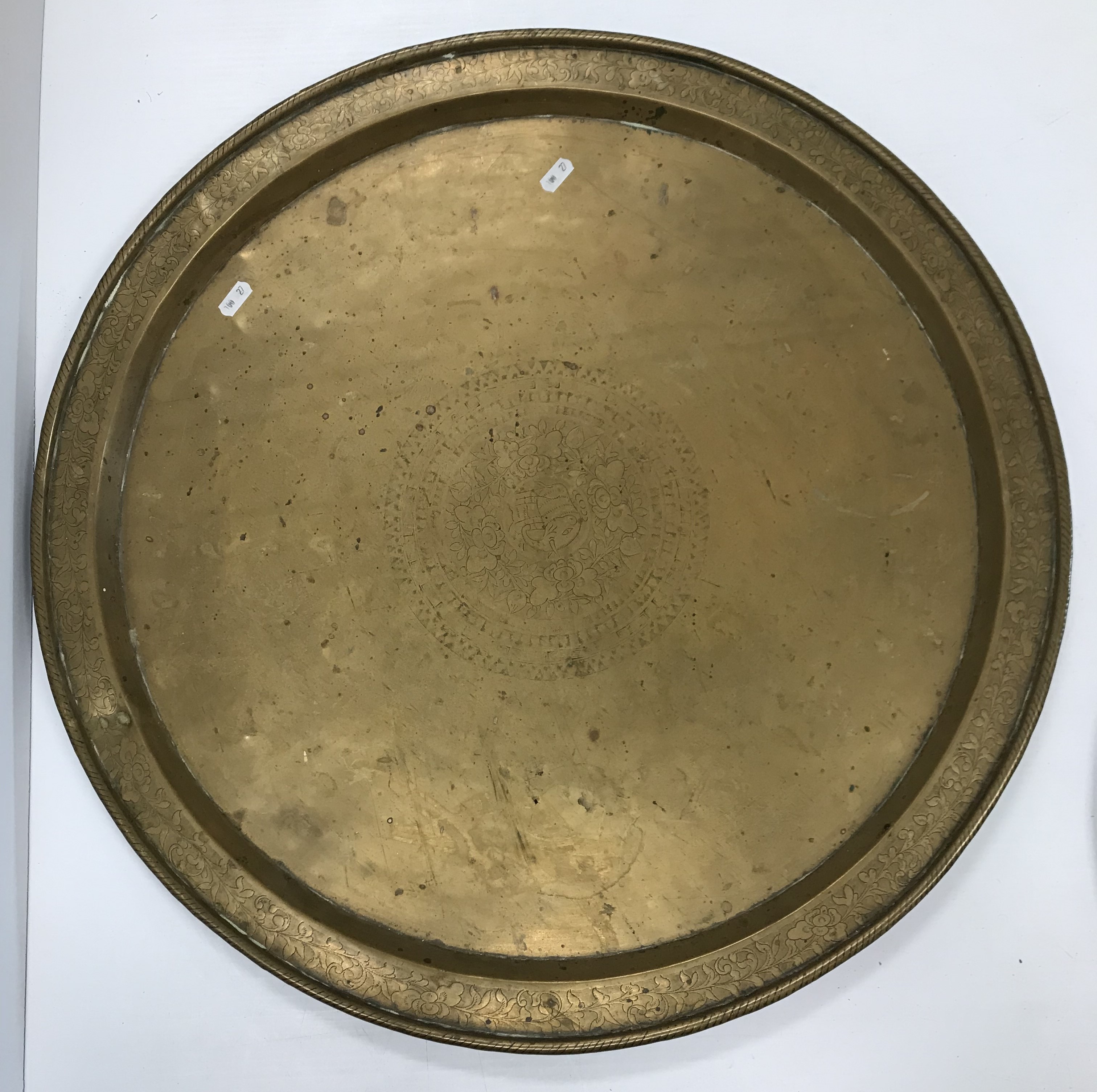 A brass charger engraved with design of King Arthur's round table, detailing all the knights, - Image 4 of 4