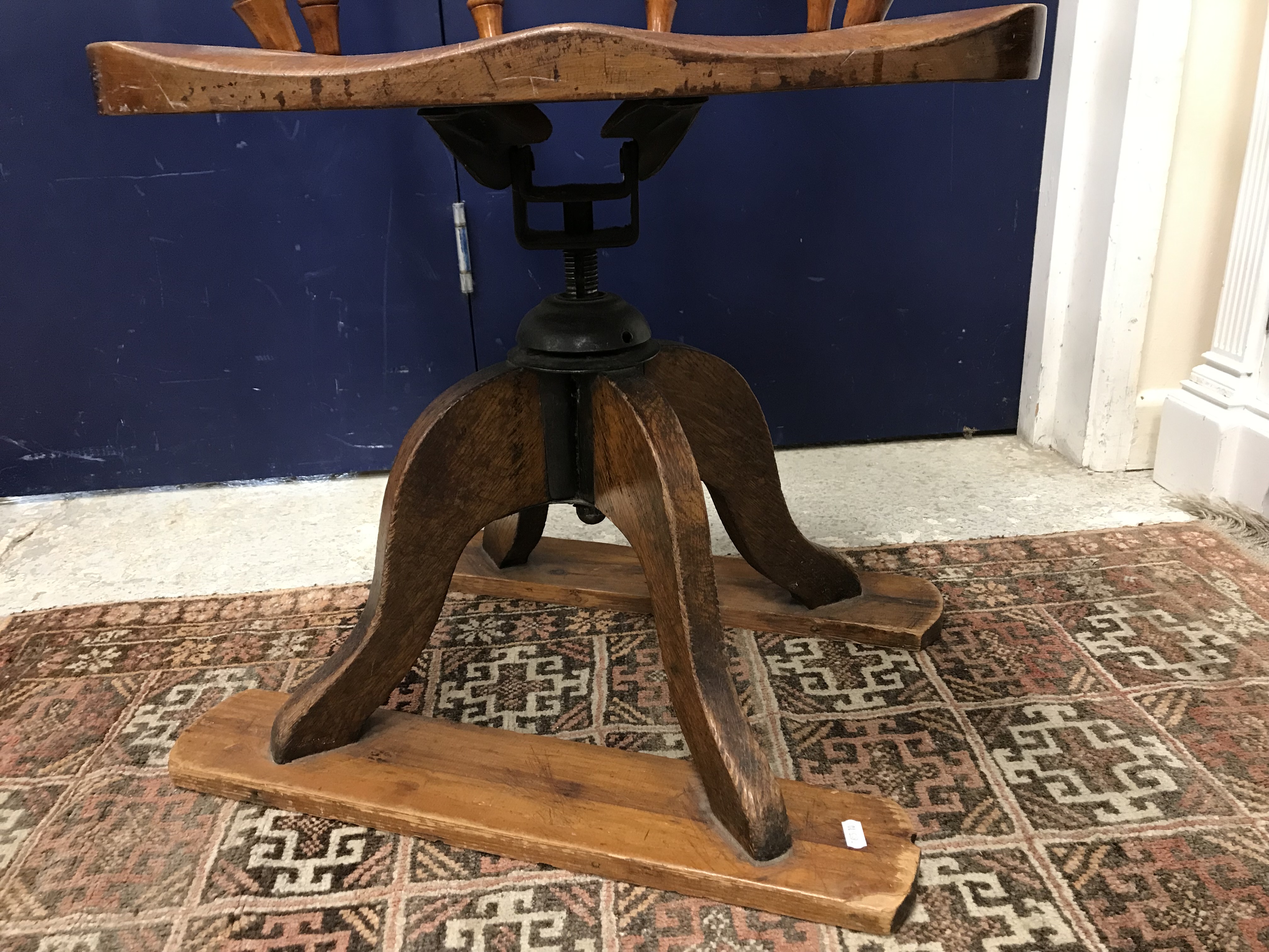 A late Victorian yoke back swivel office chair on sleigh type base 85. - Image 2 of 2