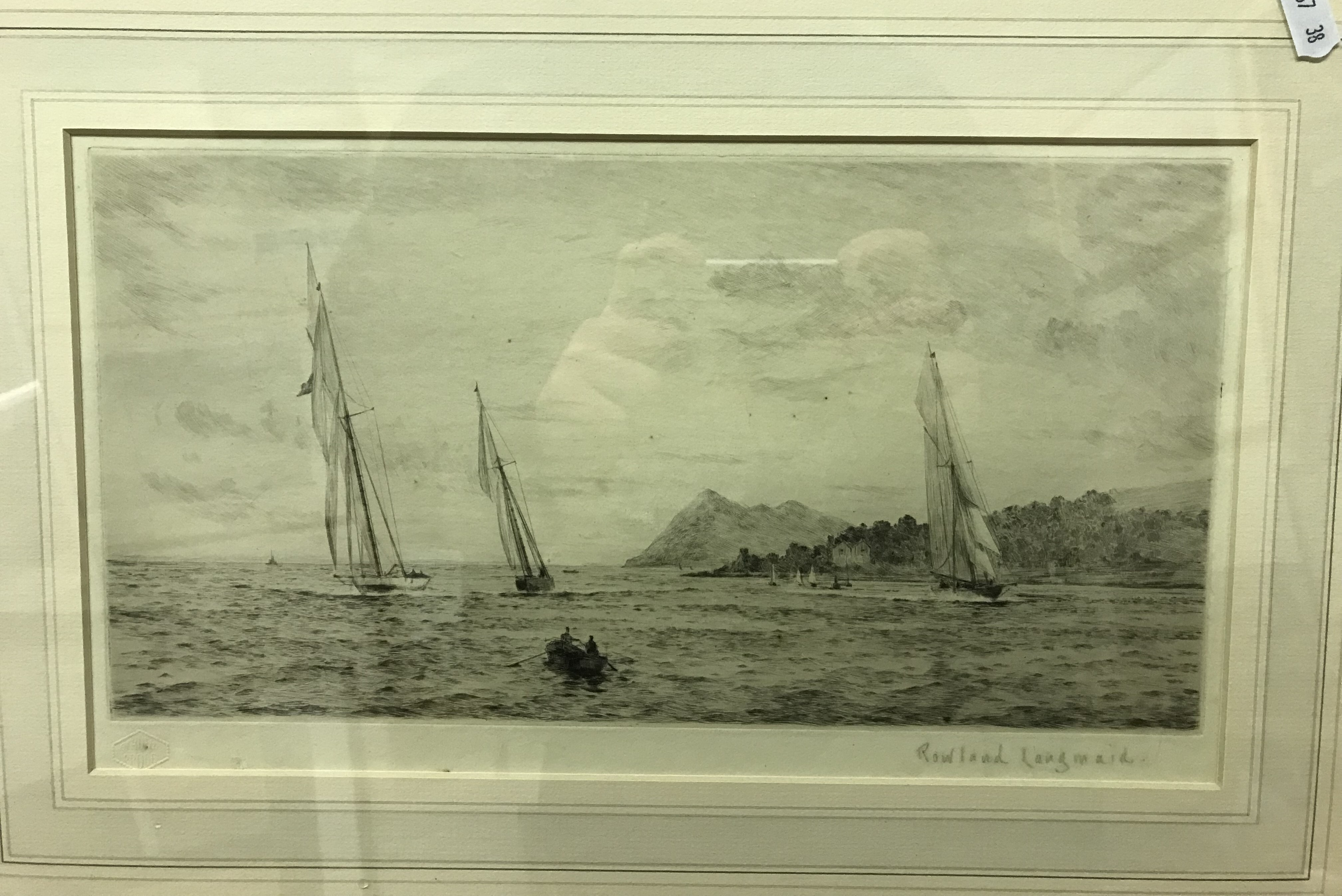 AFTER ROWLAND LANGMAID "Escorting the Royal vessel" black and white etching, - Image 2 of 4