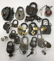 A collection of 16 various named / marked padlocks,