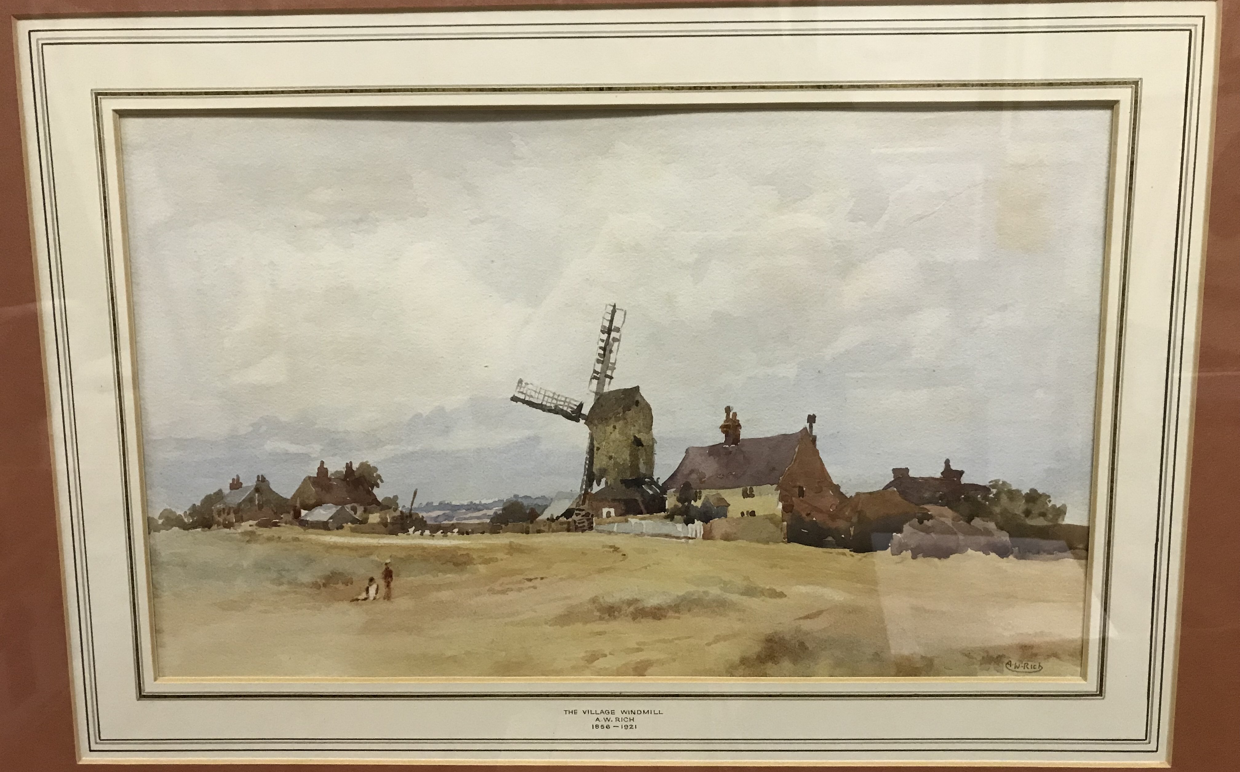 ALFRED WILLIAM RICH (1856-1921) “The village windmill” a study with figures in foreground,