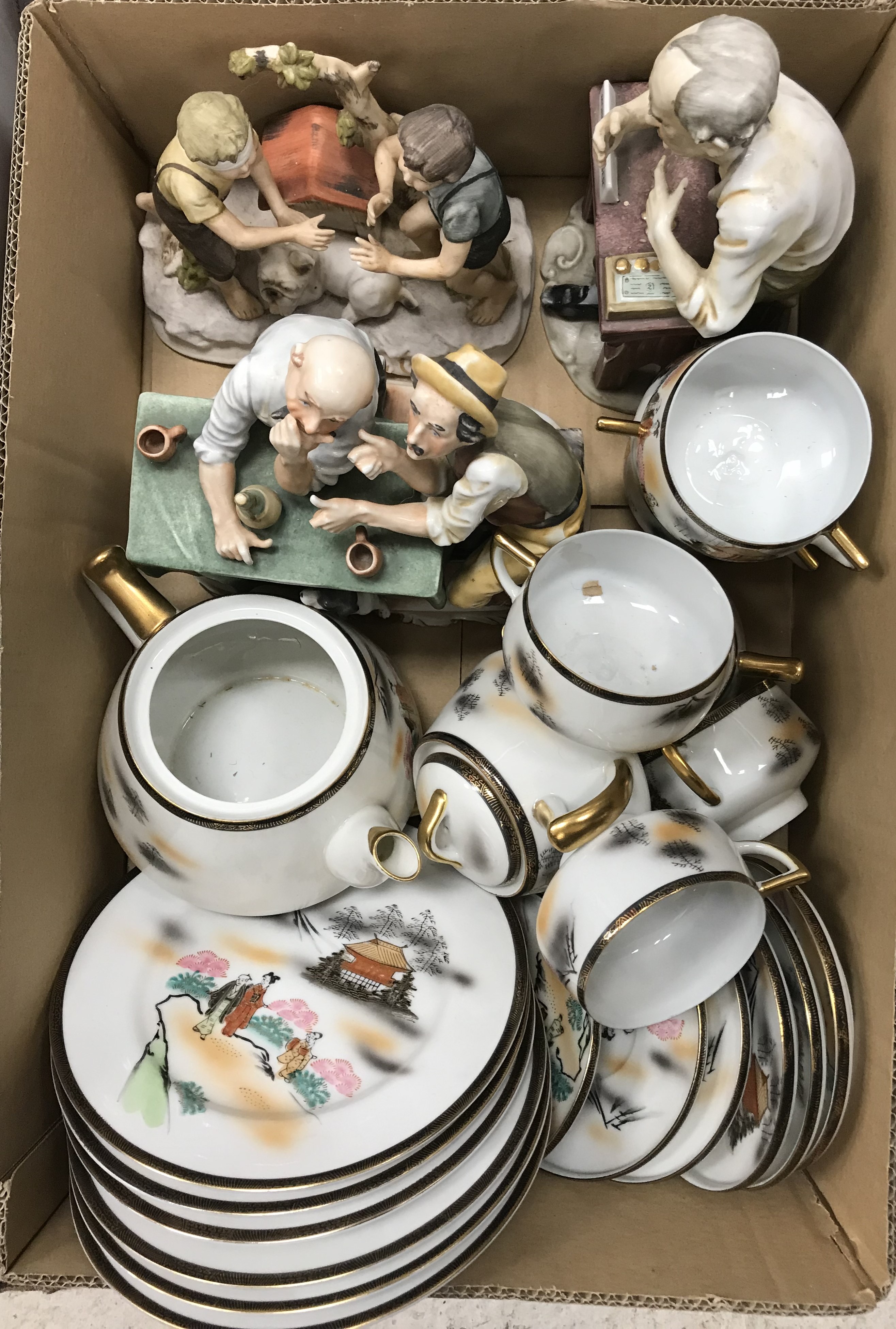 Two boxes of assorted china wares to include a pair of Wedgwood Jasperware candlesticks, - Image 3 of 4