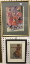 SUE WALES "Musician and boy dancers Jdaipur" watercolour, signed lower right,
