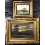 ROBERT HUGHES "Riverside scene with trees in mid ground" miniature, oil on board,