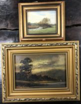 ROBERT HUGHES "Riverside scene with trees in mid ground" miniature, oil on board,