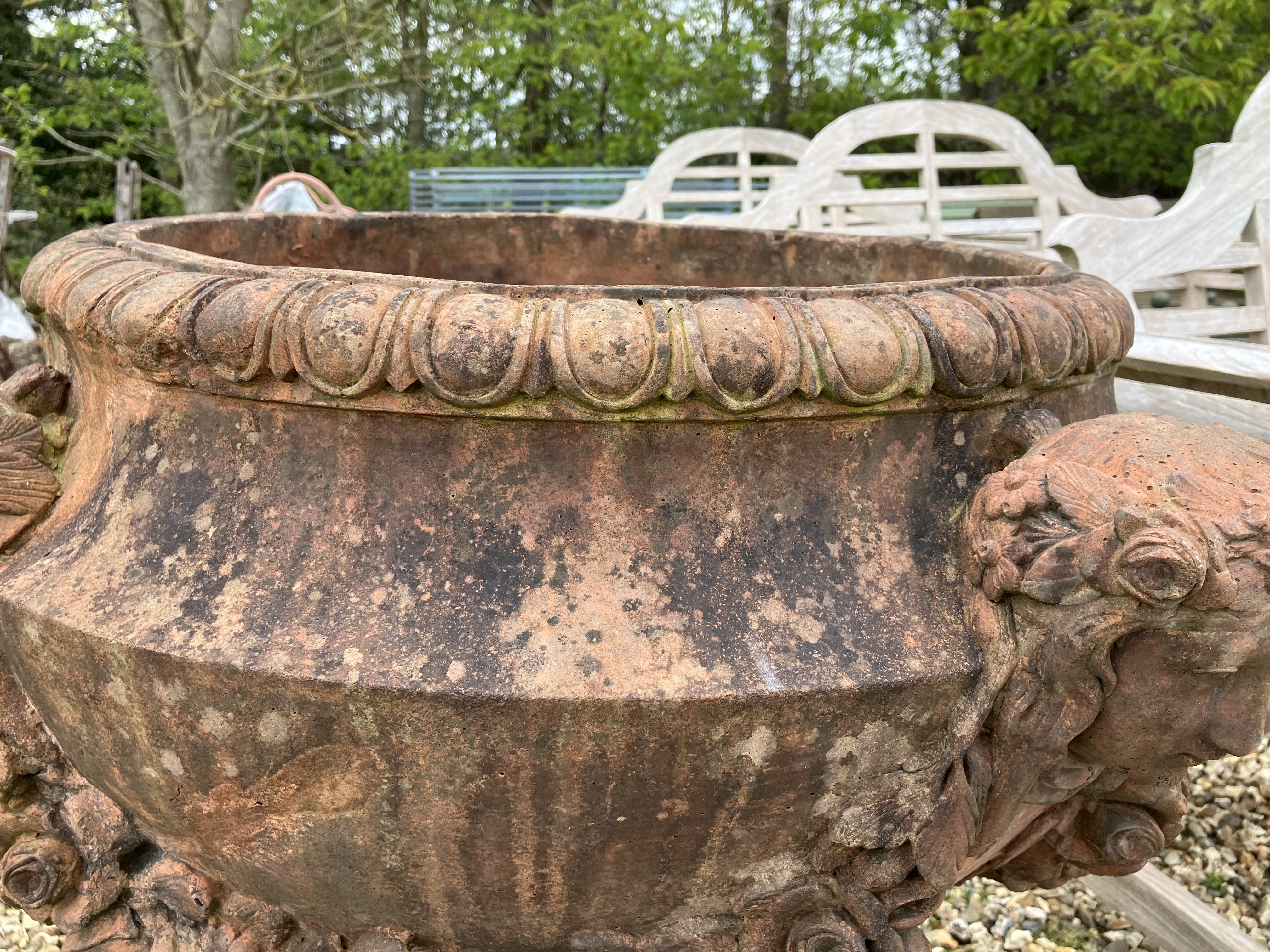 A terracotta style urnin the classical manner with 'Flora' mask and floral swag decoration 82 cm - Image 38 of 41