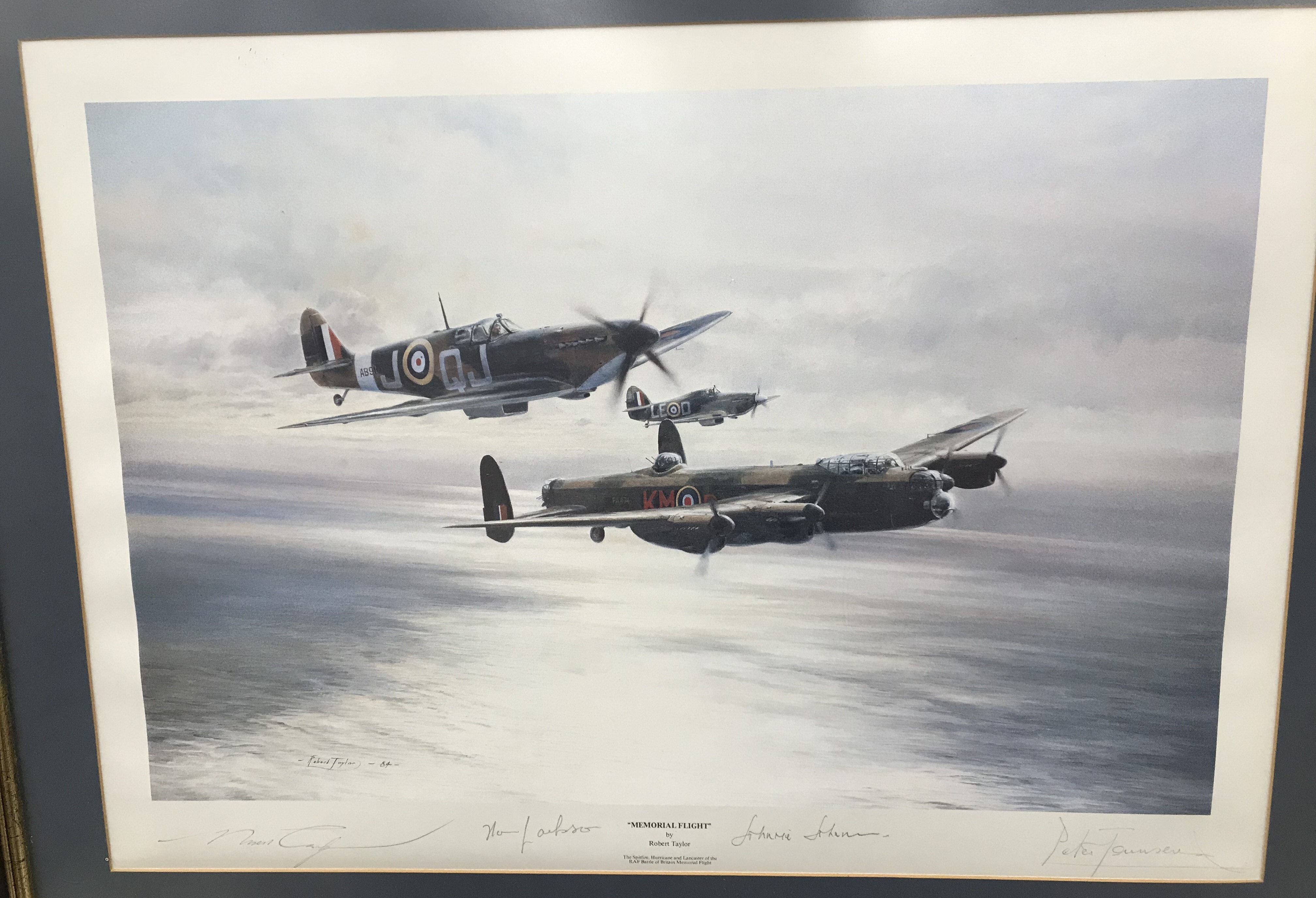 AFTER ROBERT TAYLOR "Memorial flight" colour print, signed by Robert Taylor, Johnnie Johnson CB, - Image 2 of 16