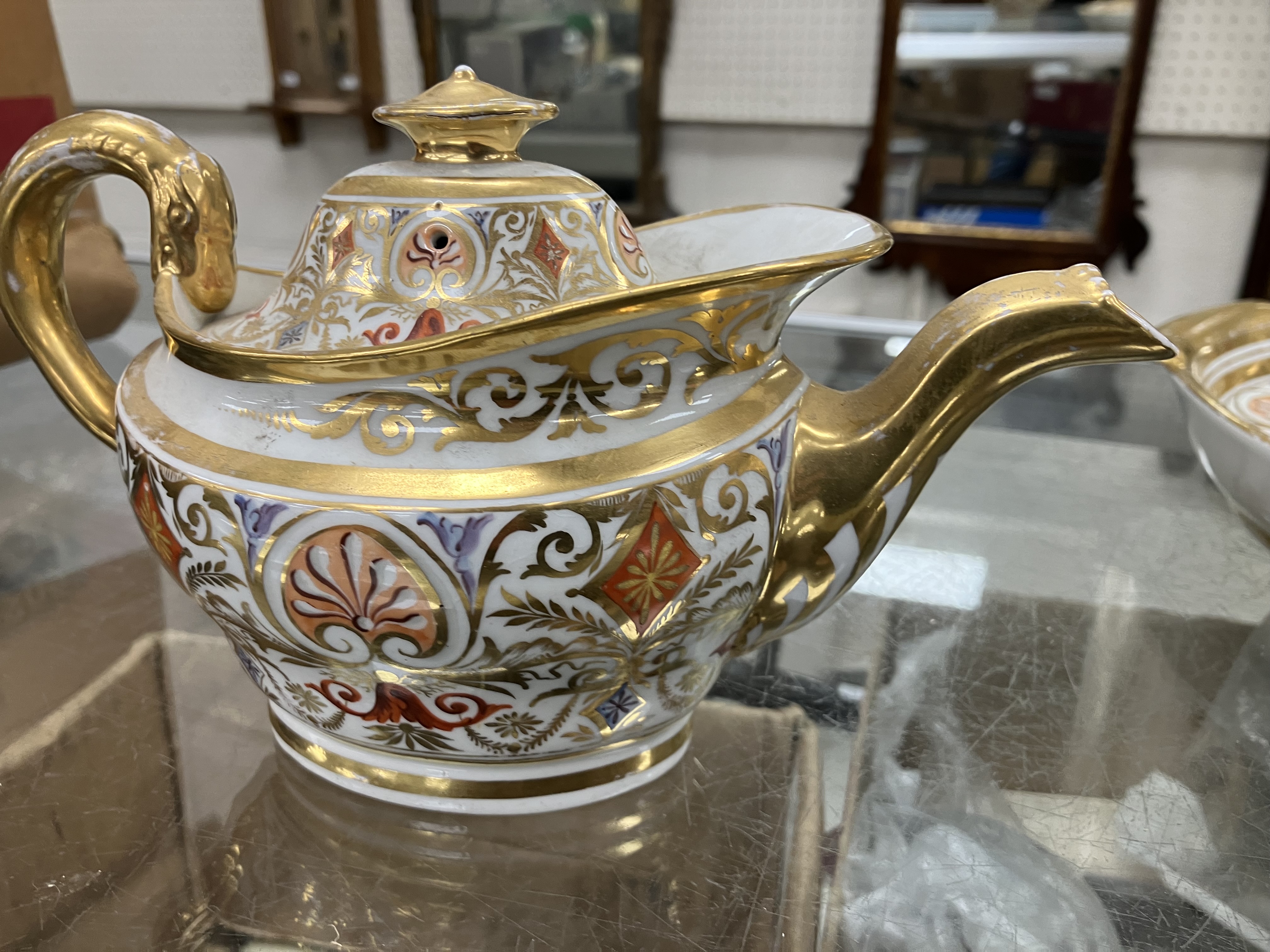 An early 19th Century Spode type gilt and polychrome decorated duet tea service comprising tray, - Image 55 of 78