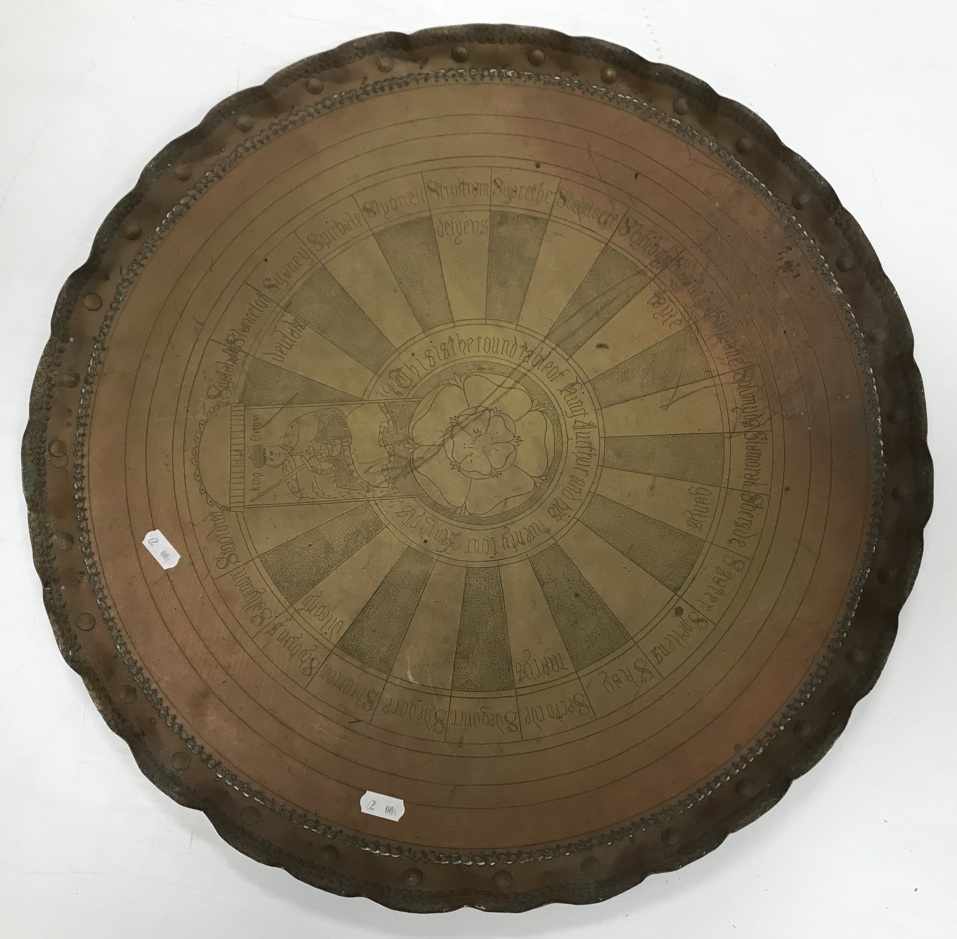 A brass charger engraved with design of King Arthur's round table, detailing all the knights, - Image 2 of 4