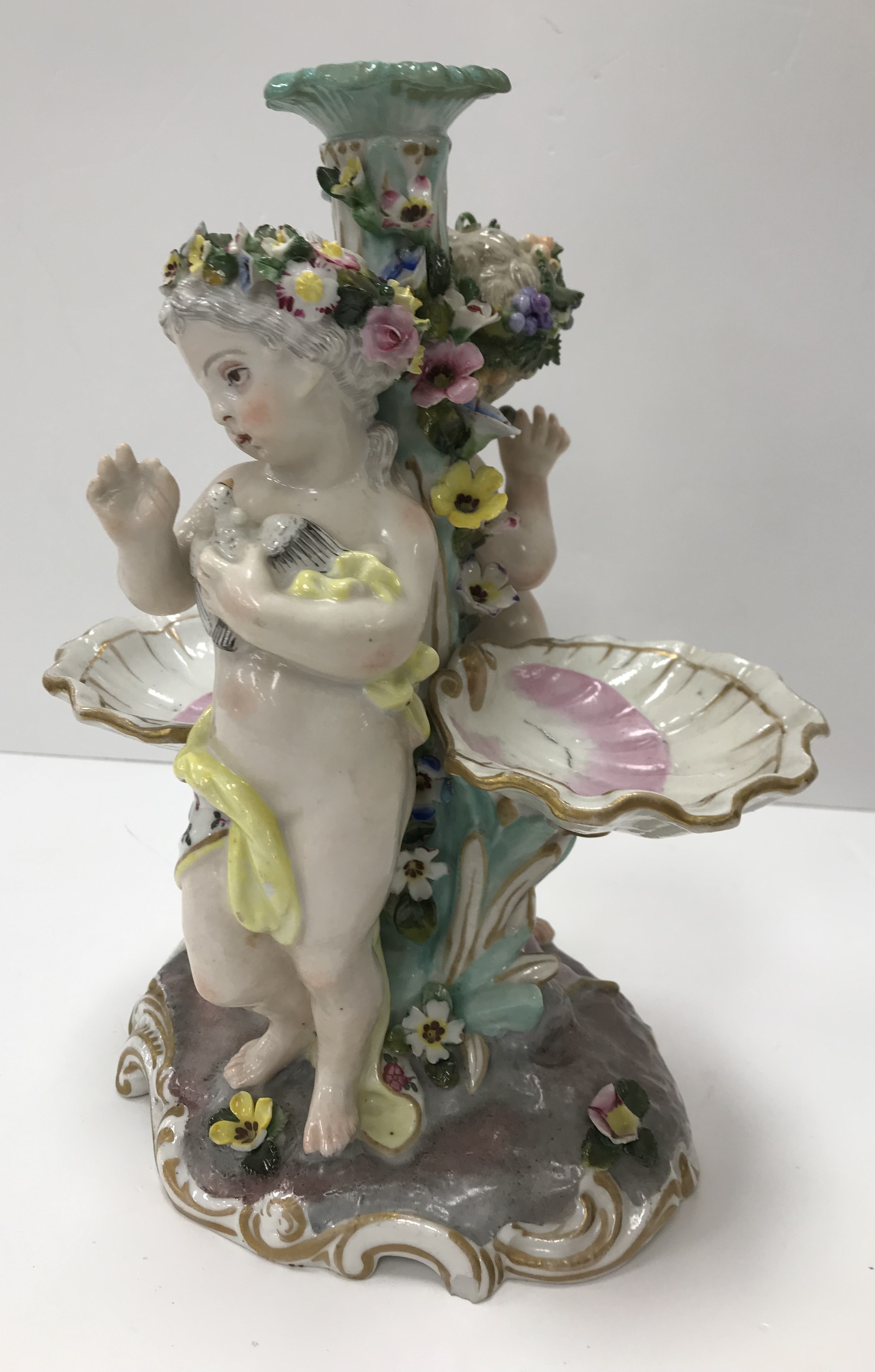 A Meissen style table centre base of two putti, one with squirrrel, - Image 2 of 4