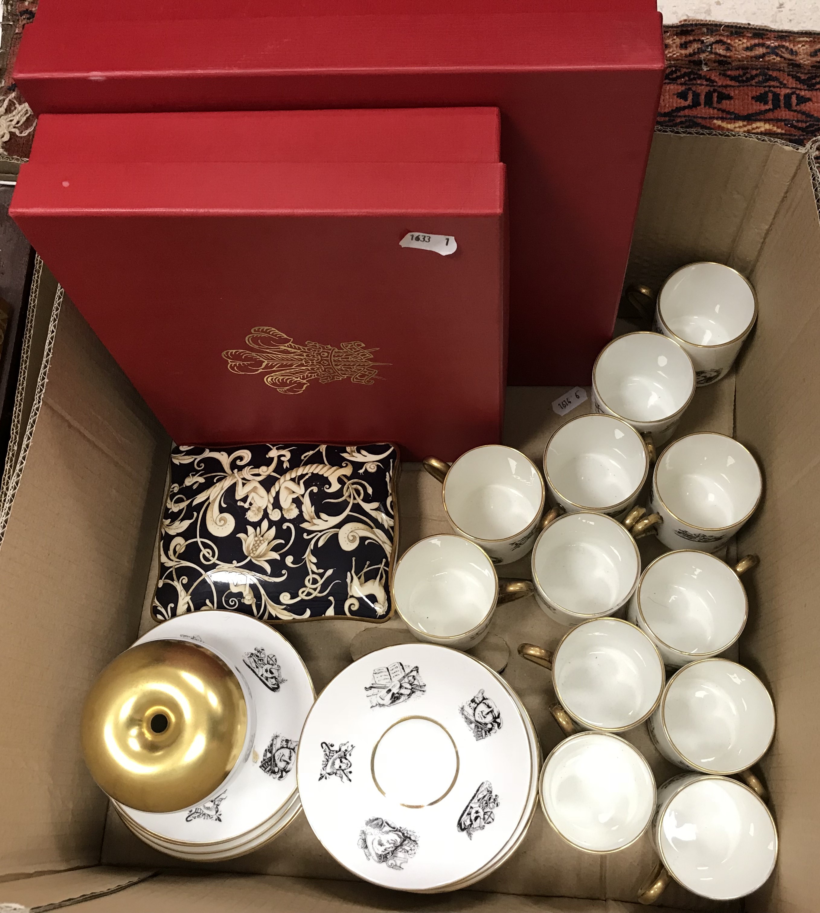 A box containing a set of Jane Temple coffee cans and saucers, a Raynaud Limoges lidded pot, - Image 2 of 3