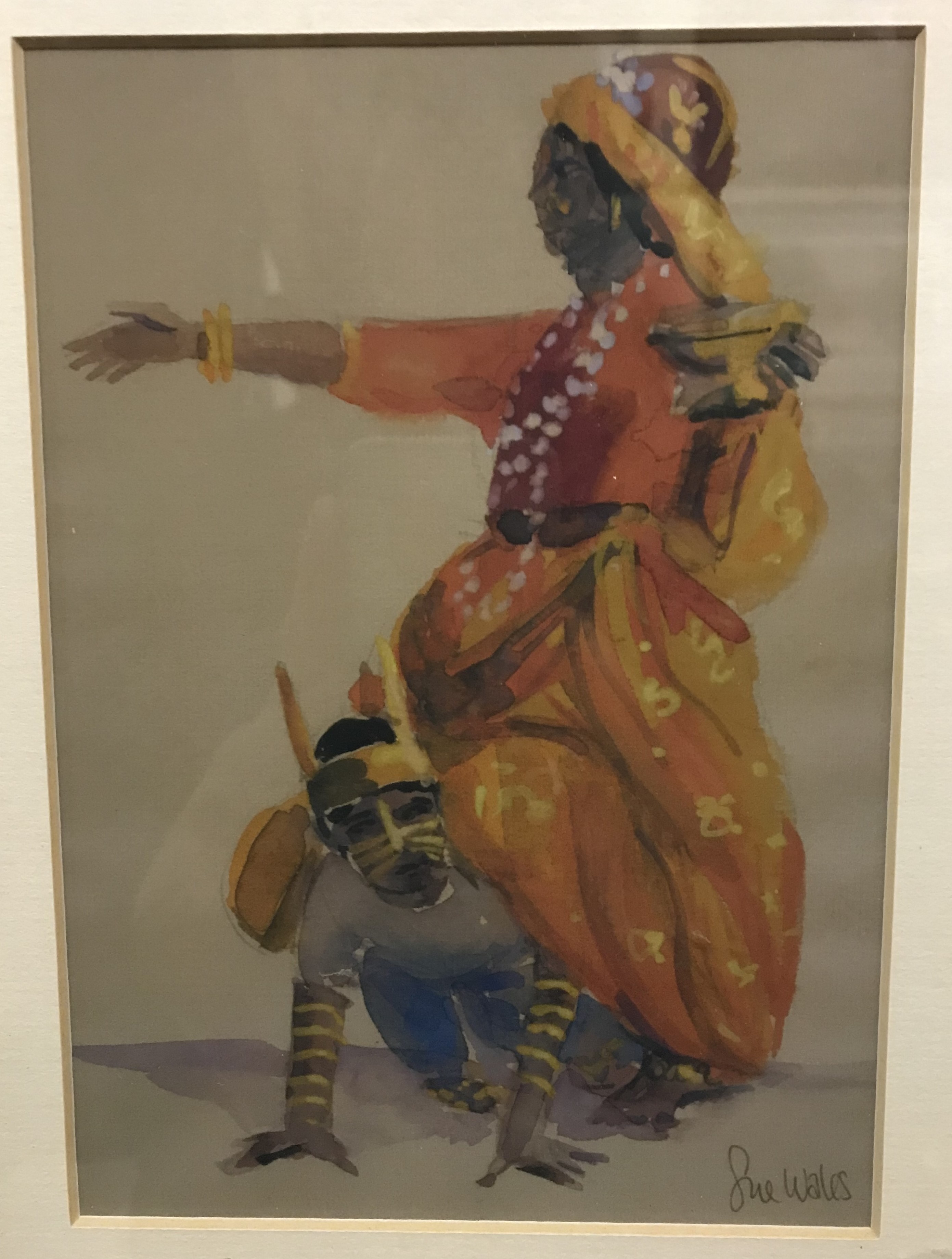 SUE WALES "Musician and boy dancers Jdaipur" watercolour, signed lower right, - Image 4 of 5