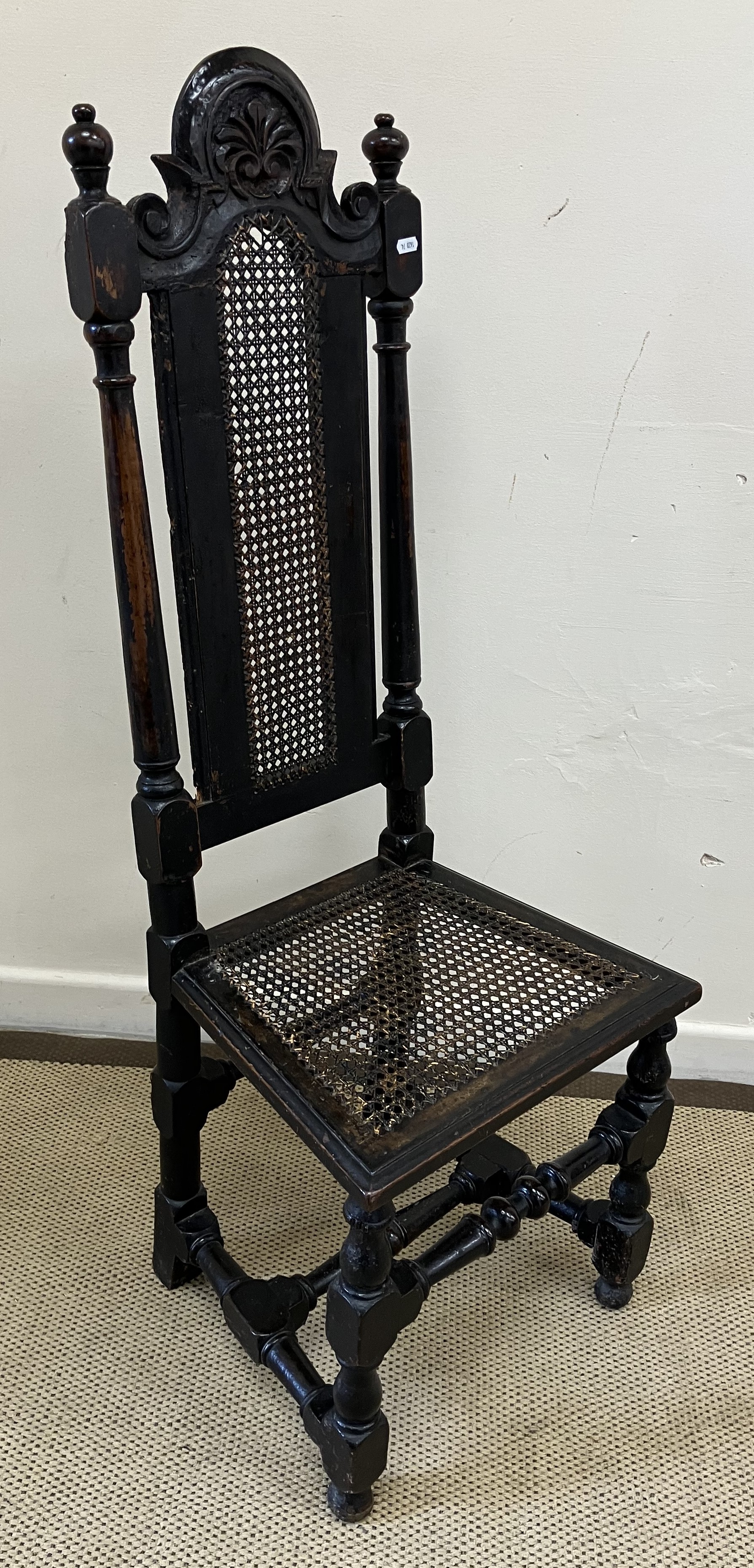A walnut framed hall chair in the 17th Century Flemish taste with upholstered back and seat flanked - Image 2 of 2