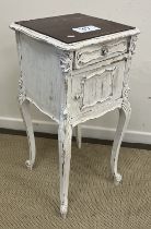 A painted marble top pot cupboard in the Louis XV taste, the single drawer over cupboard door,