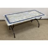 A 20th Century white onyx and lapis lazuli banded coffee table,