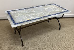 A 20th Century white onyx and lapis lazuli banded coffee table,