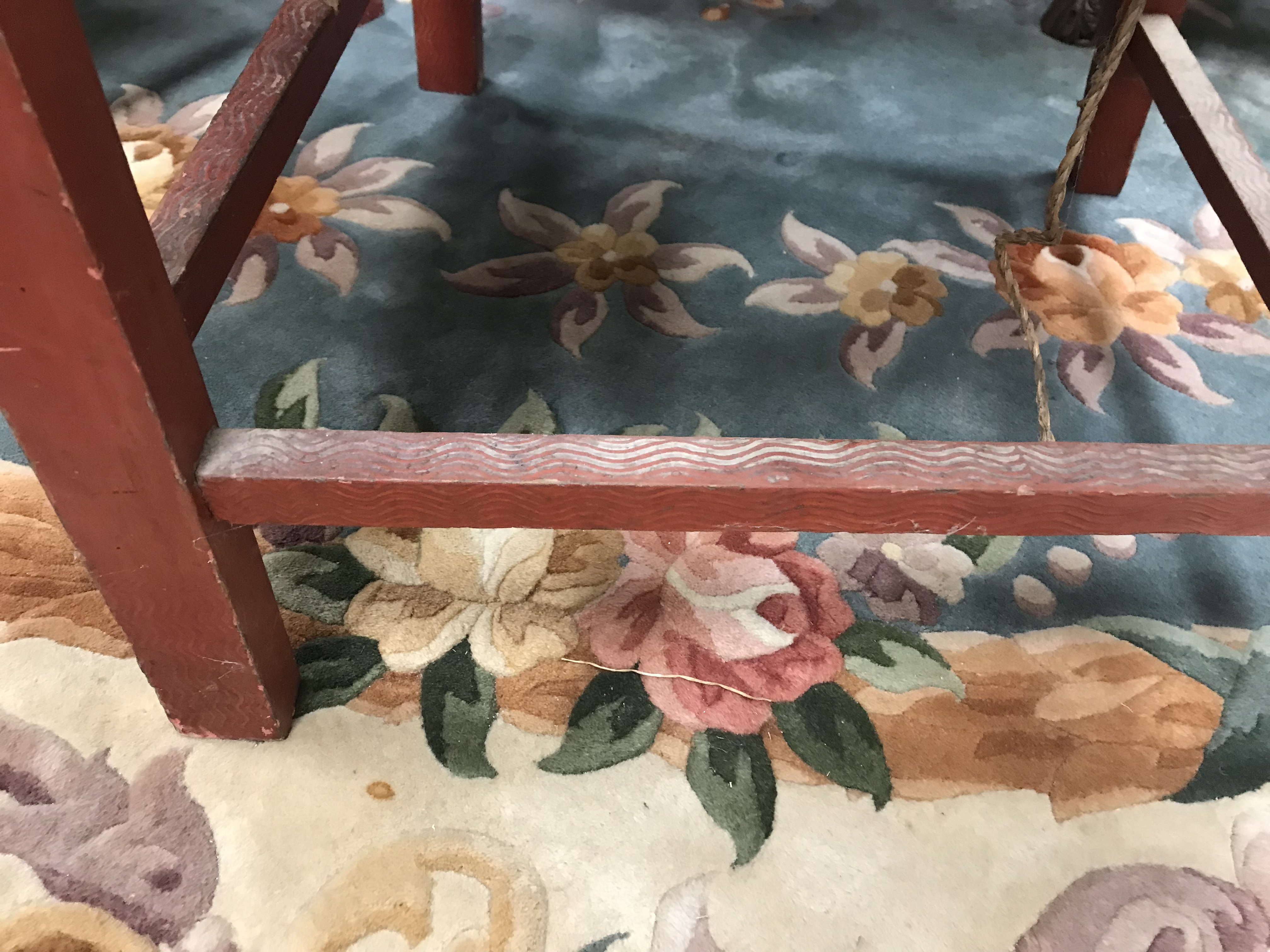 A set of six mid 20th Century red painted wrigglework decorated framed dining chairs, - Image 100 of 128