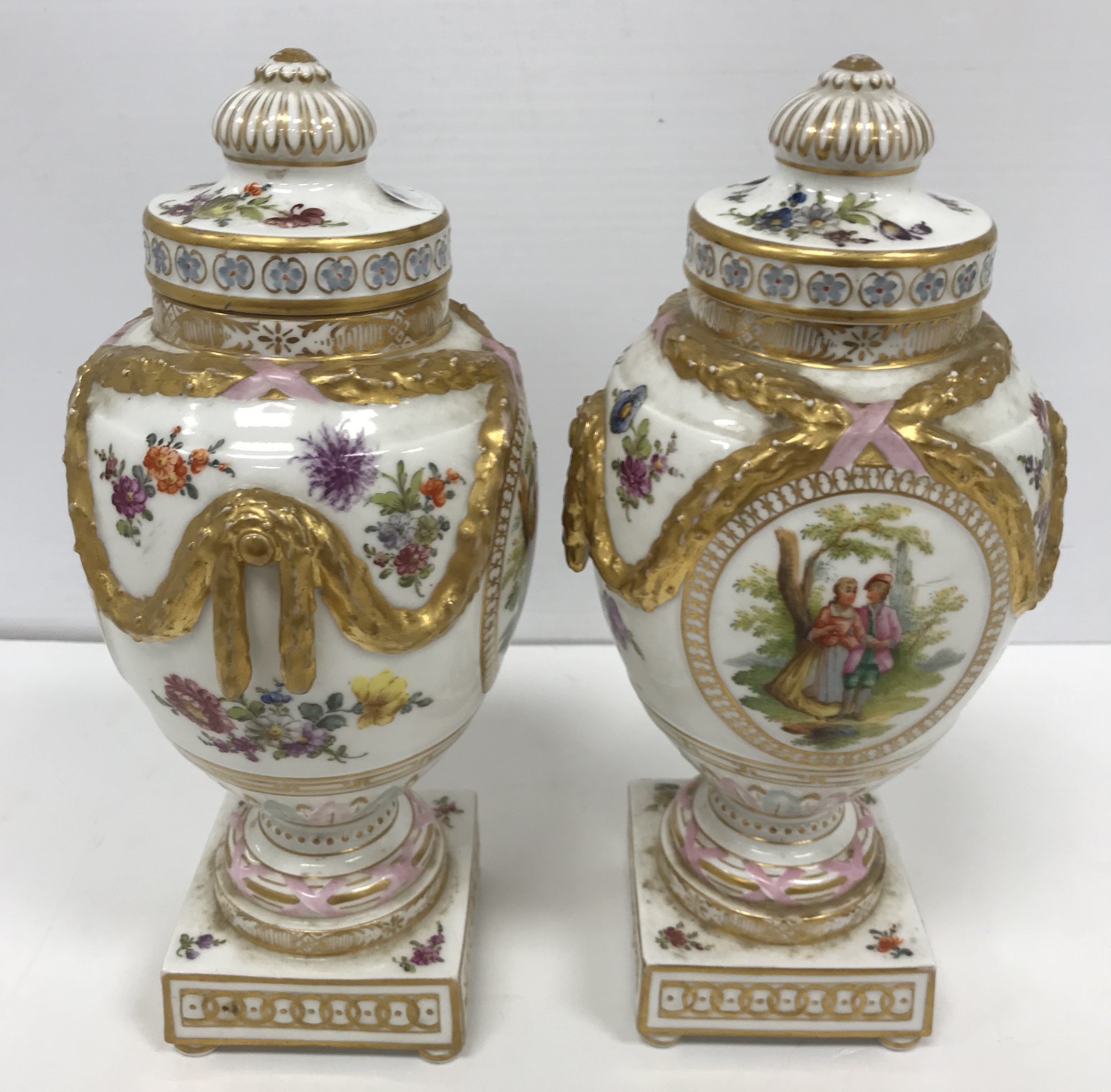 A pair of 19th Century Berlin porcelain urns and covers, - Image 2 of 7