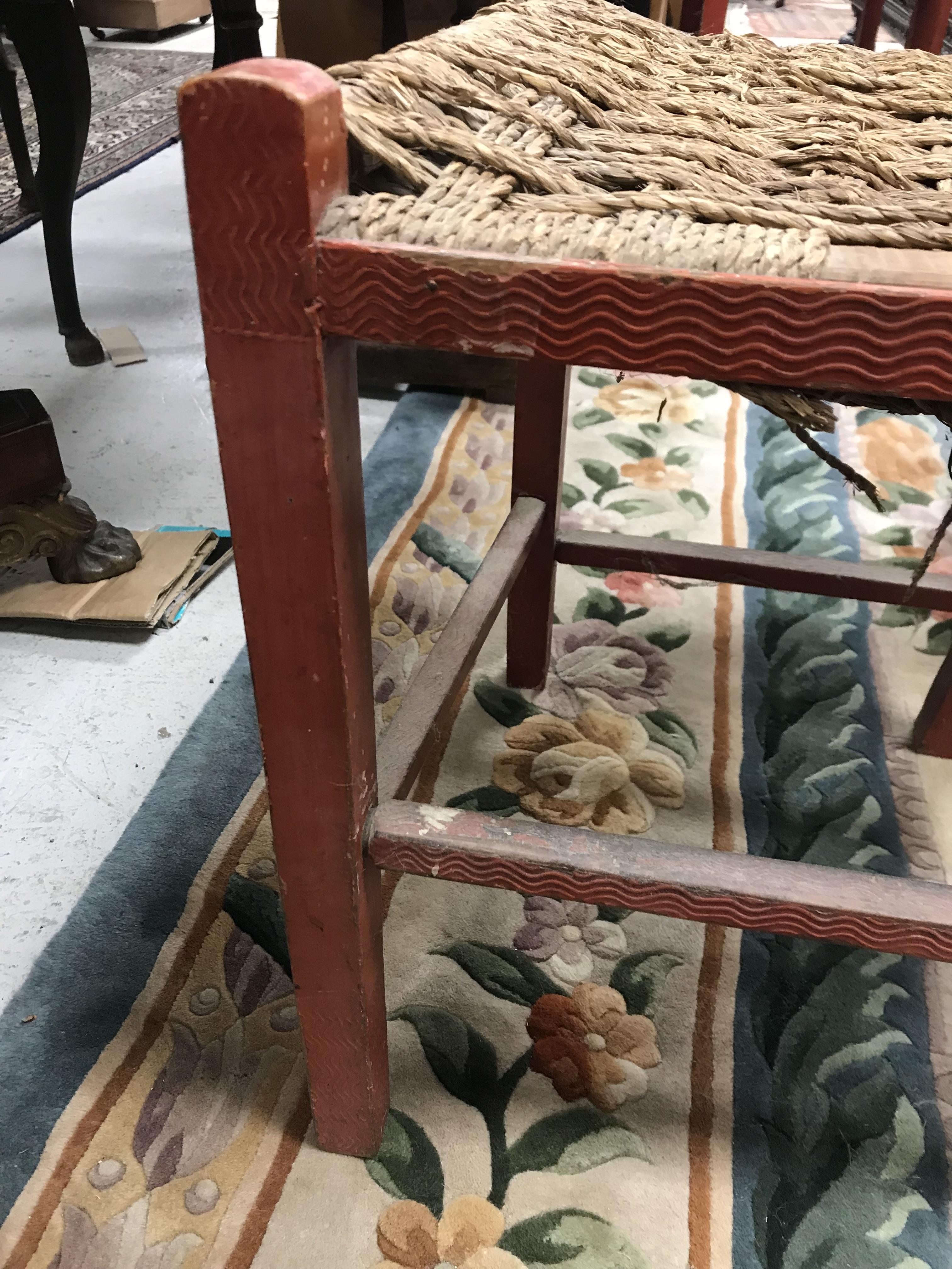 A set of six mid 20th Century red painted wrigglework decorated framed dining chairs, - Image 87 of 128