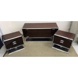 A modern mahogany and chrome two drawer low chest or side table,