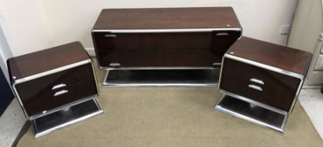 A modern mahogany and chrome two drawer low chest or side table,